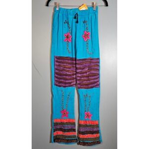 KPC Craft Nepal Blue Cotton Embroidered Patchwork Boho Pants HMTR-02 Large